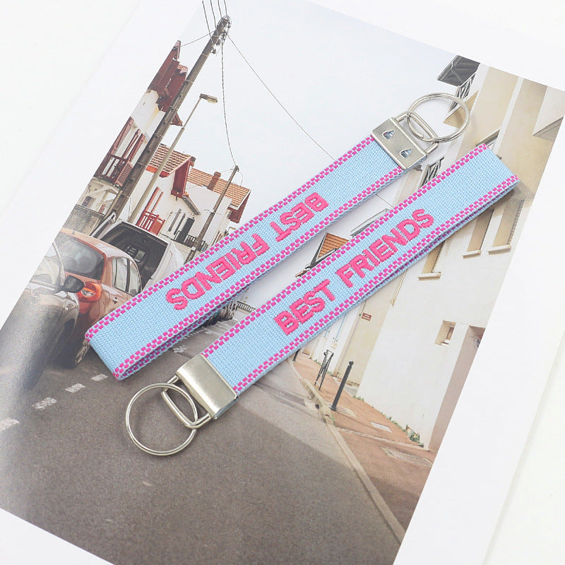 Embroidered Phrase Wristlet Key Fob - FRIENDS-1