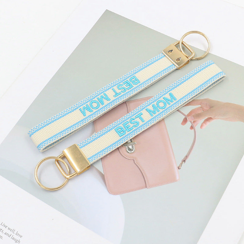Embroidered Phrase Wristlet Key Fob - GMOM
