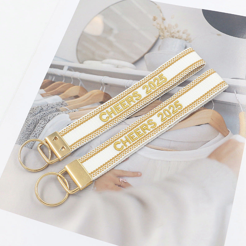 Embroidered Phrase Wristlet Key Fob - KCHEERS