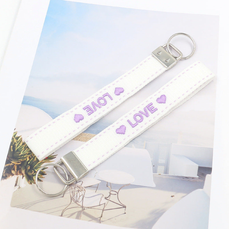 Embroidered Phrase Wristlet Key Fob - LOVE-2
