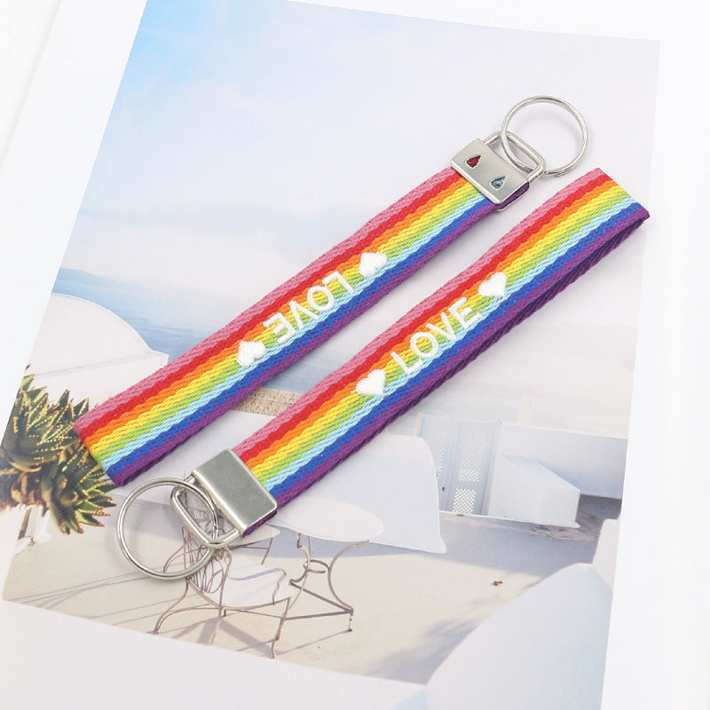 Embroidered Phrase Wristlet Key Fob - LOVE-4