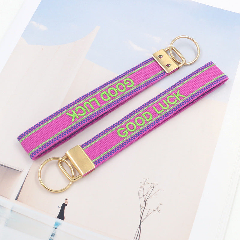 Embroidered Phrase Wristlet Key Fob - LUCK-1