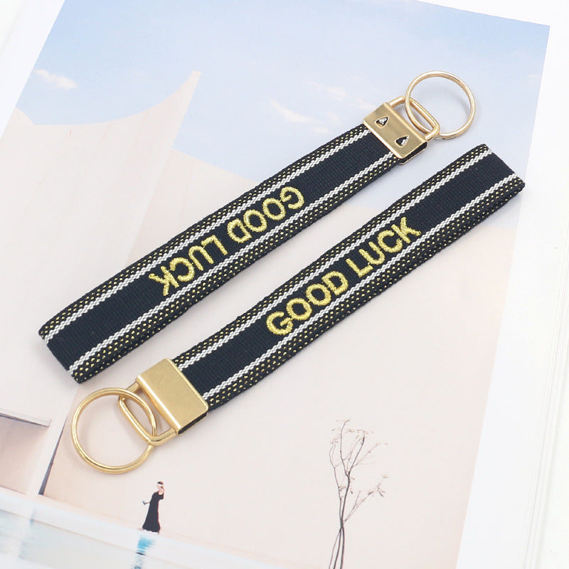 Embroidered Phrase Wristlet Key Fob - LUCK-3