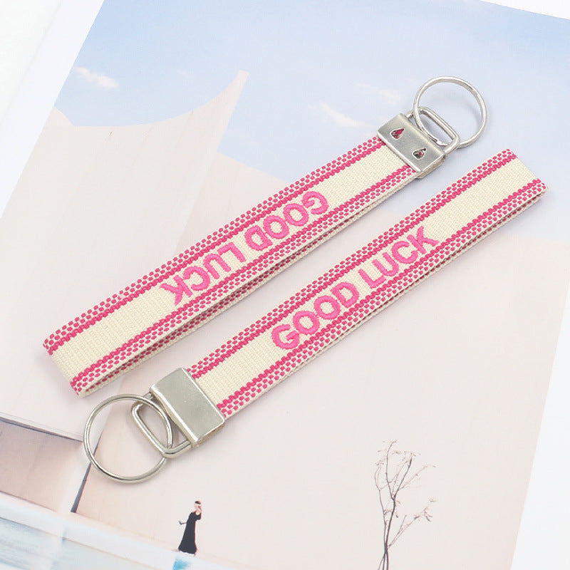 Embroidered Phrase Wristlet Key Fob - LUCK-4