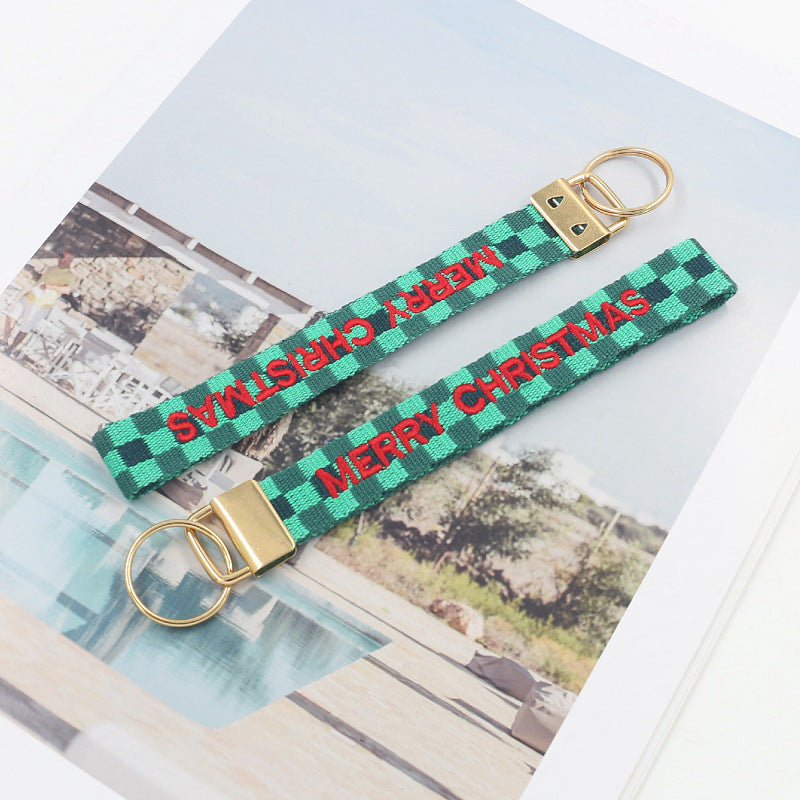 Embroidered Phrase Wristlet Key Fob - Merry-3