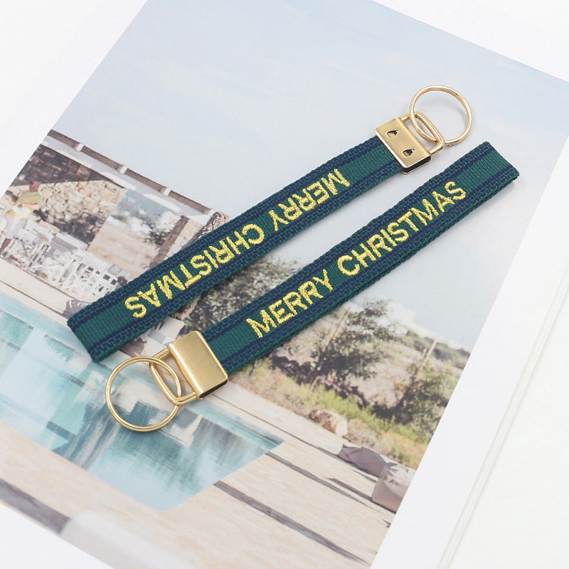 Embroidered Phrase Wristlet Key Fob - Merry-4