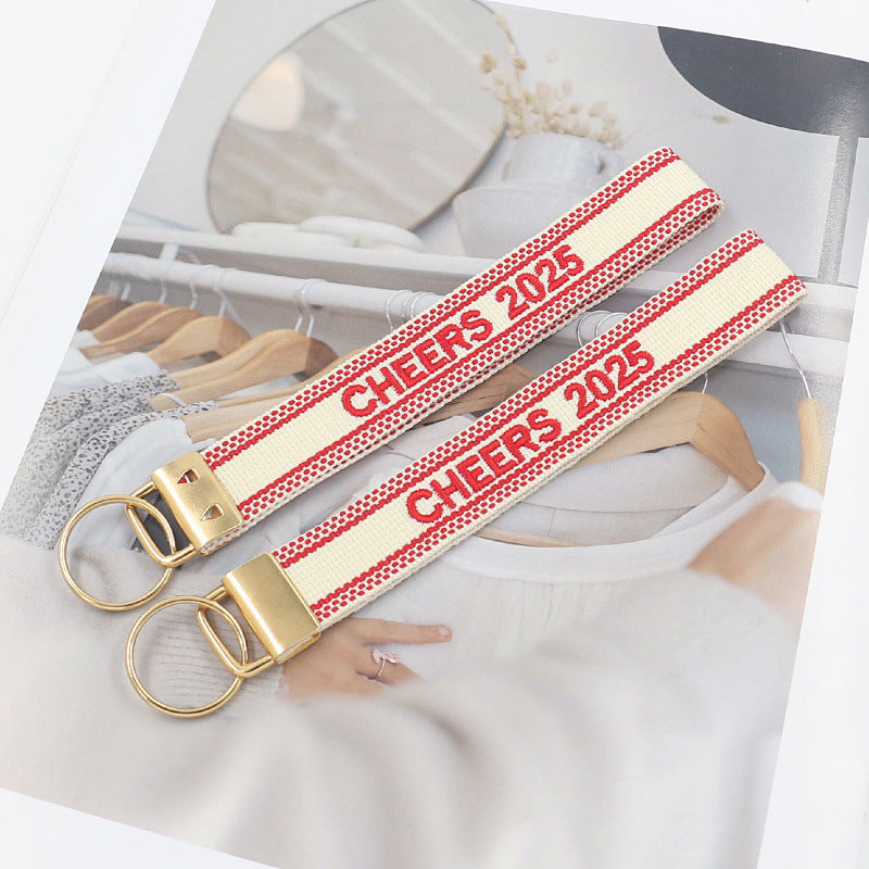 Embroidered Phrase Wristlet Key Fob - RCHEERS