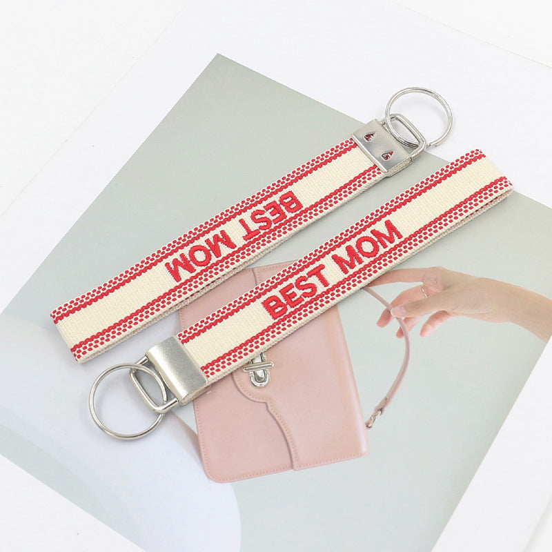 Embroidered Phrase Wristlet Key Fob - RMOM
