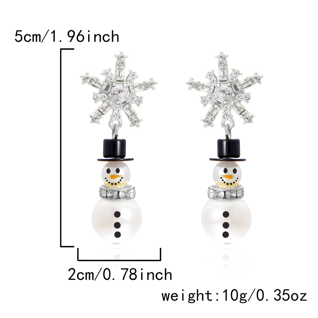 Snowman Snowflake Pearl Drop Earrings - Color_03