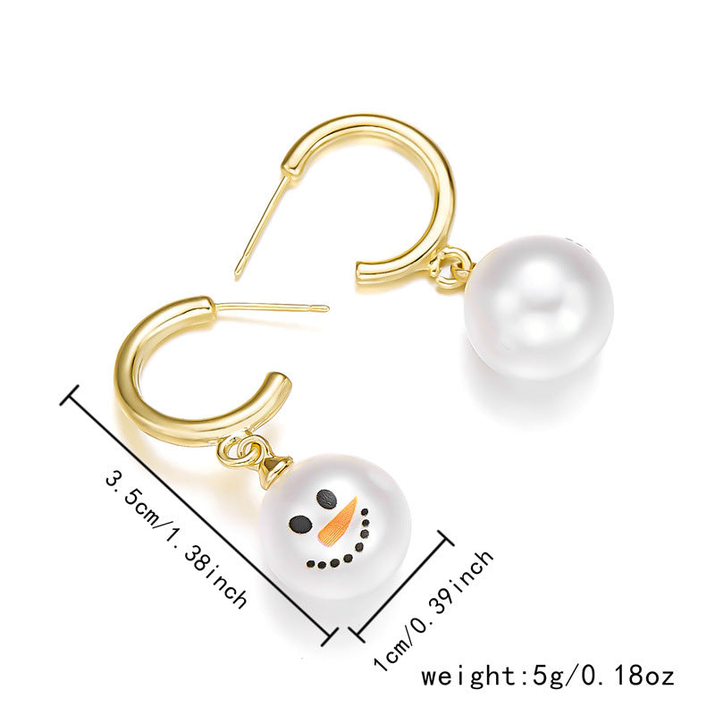 Snowman Snowflake Pearl Drop Earrings - Color_04