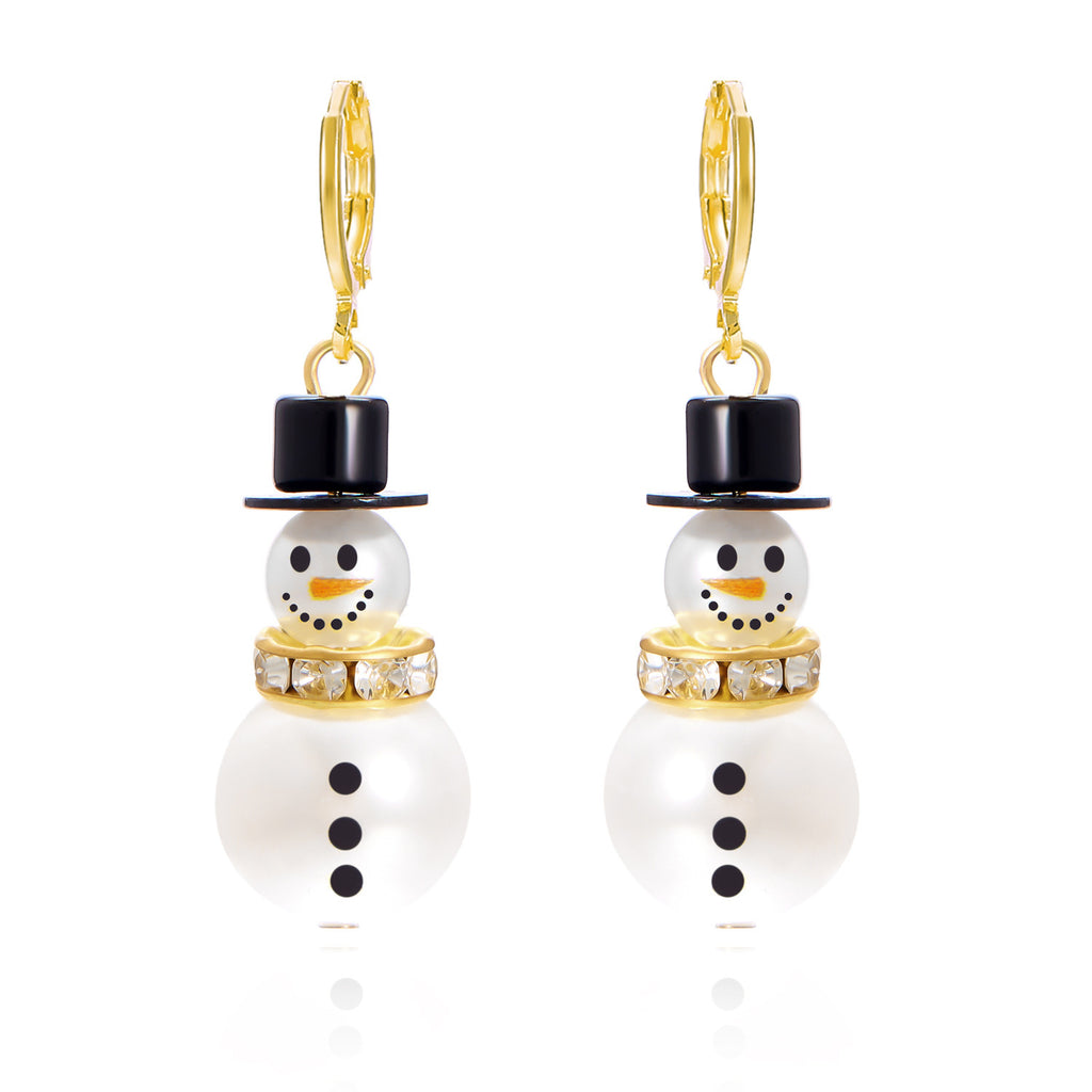 Snowman Snowflake Pearl Drop Earrings