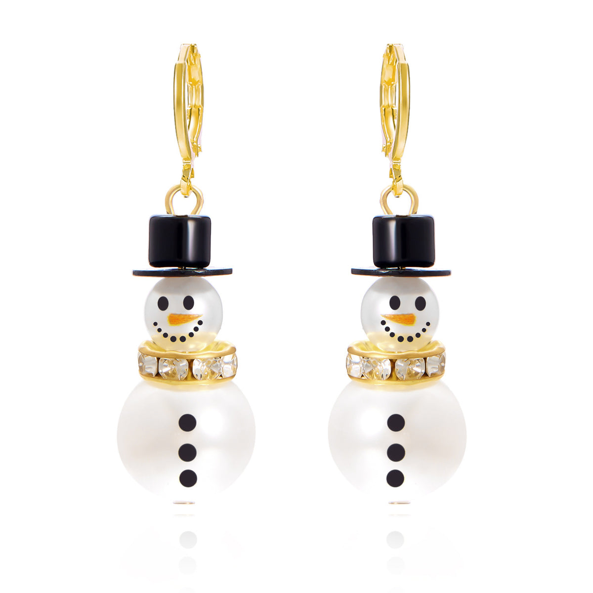 Snowman Snowflake Pearl Drop Earrings