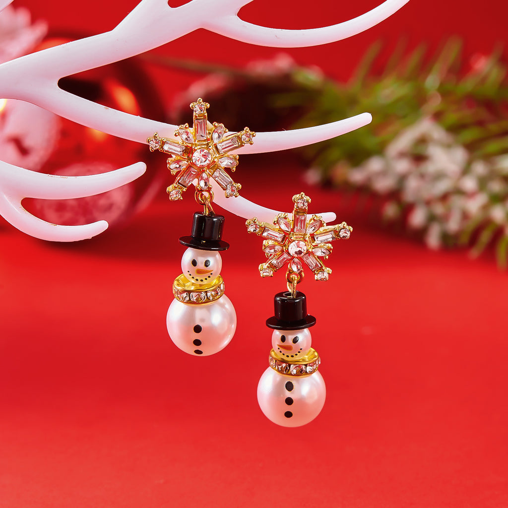Snowman Snowflake Pearl Drop Earrings - view 3