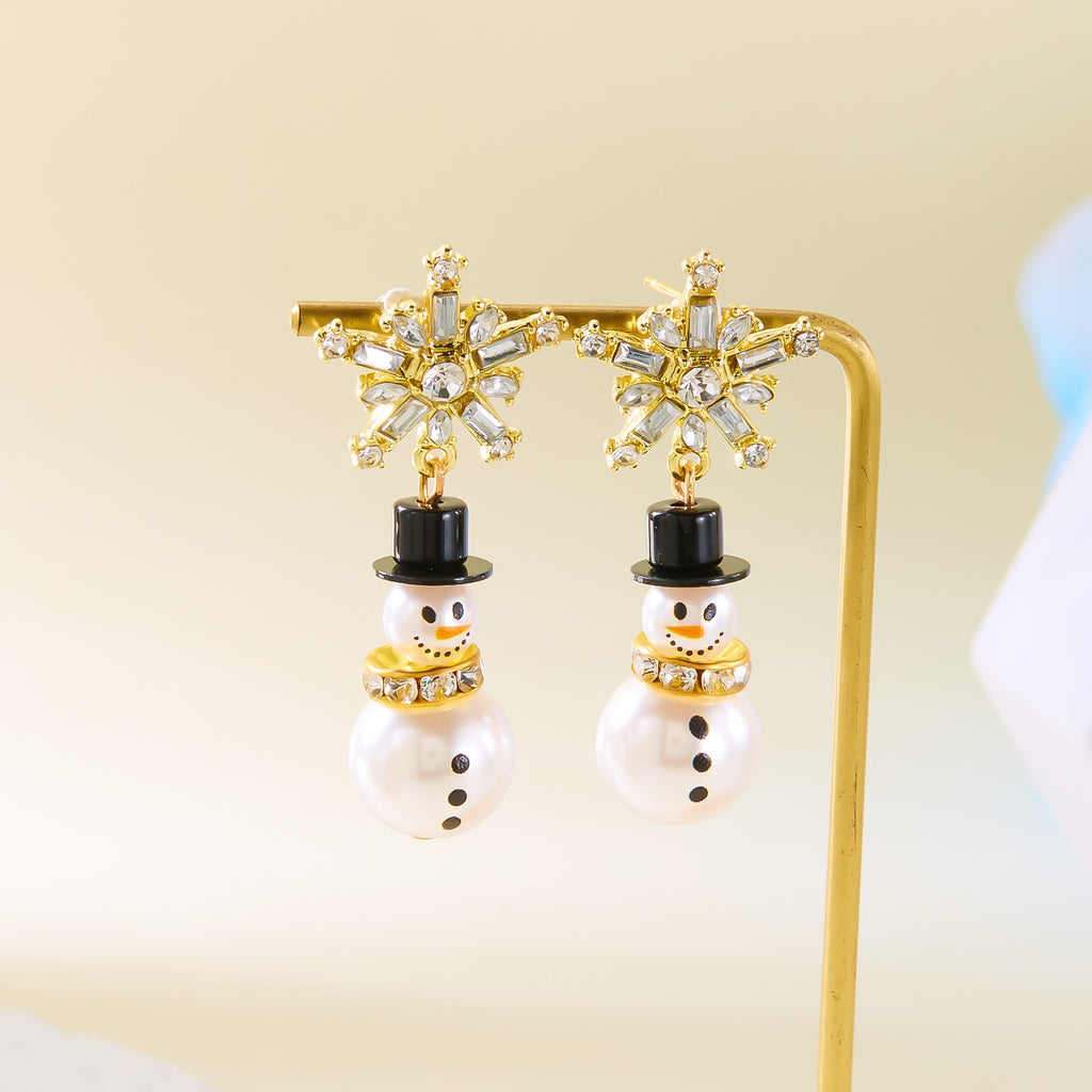 Snowman Snowflake Pearl Drop Earrings - view 4