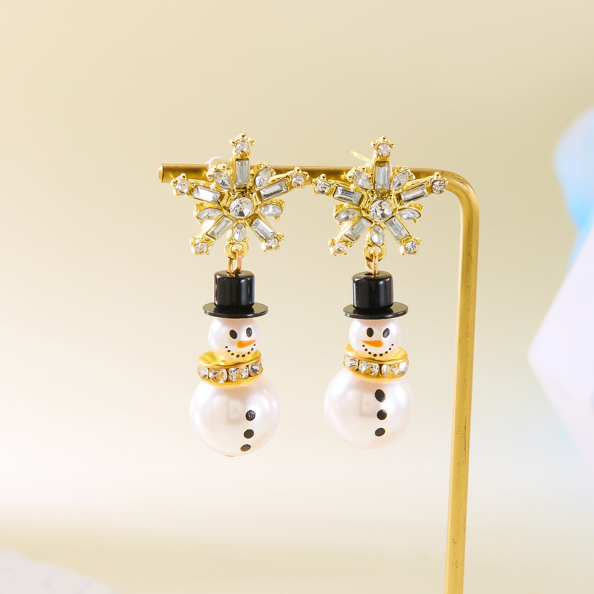 Snowman Snowflake Pearl Drop Earrings - view 4