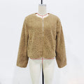 Cropped Teddy Fleece Zip Up Jacket - brown