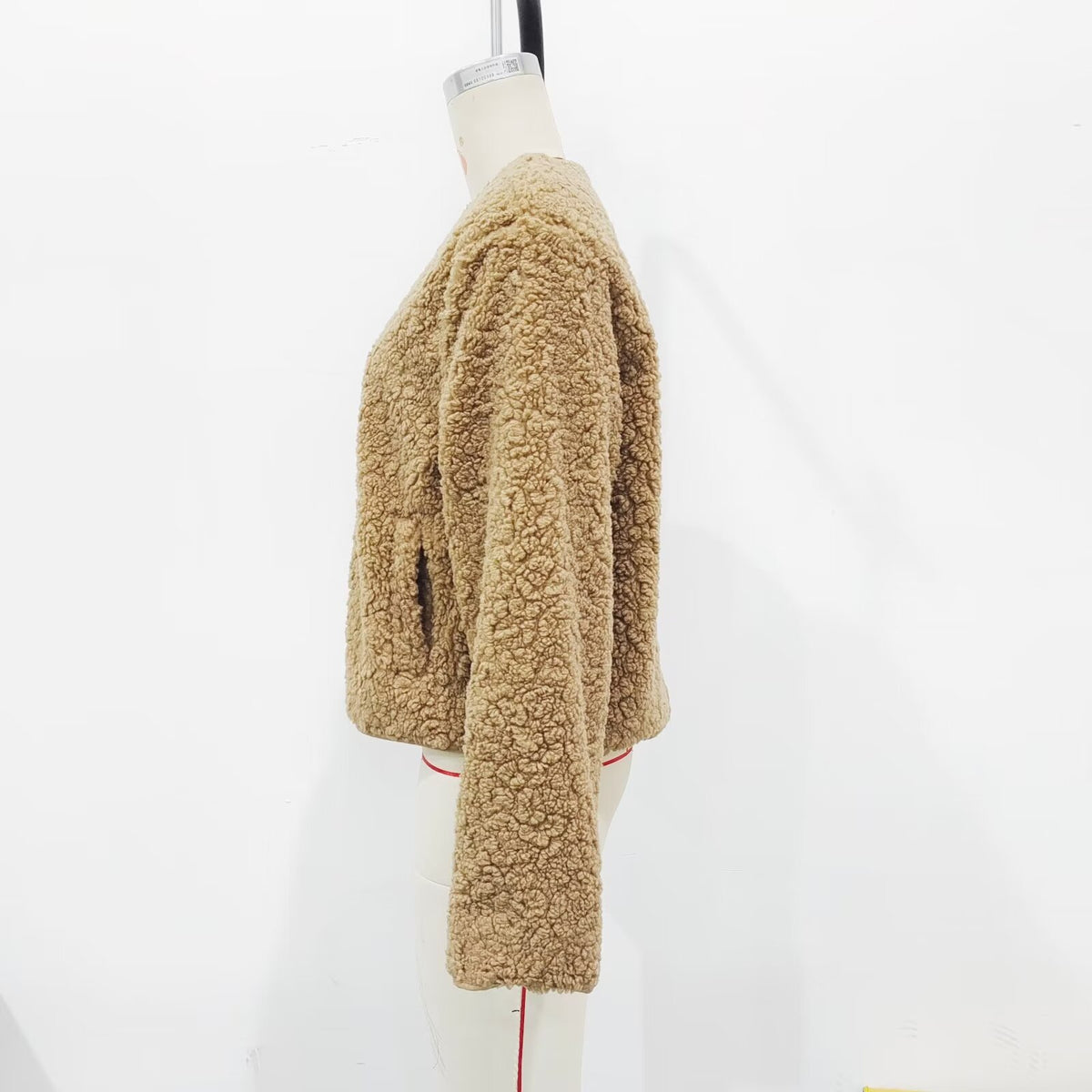 Cropped Teddy Fleece Zip Up Jacket - brown - 1