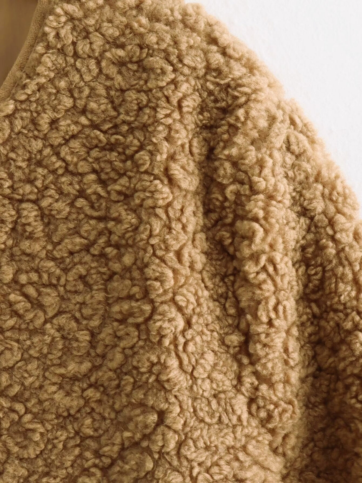 Cropped Teddy Fleece Zip Up Jacket - brown - 3