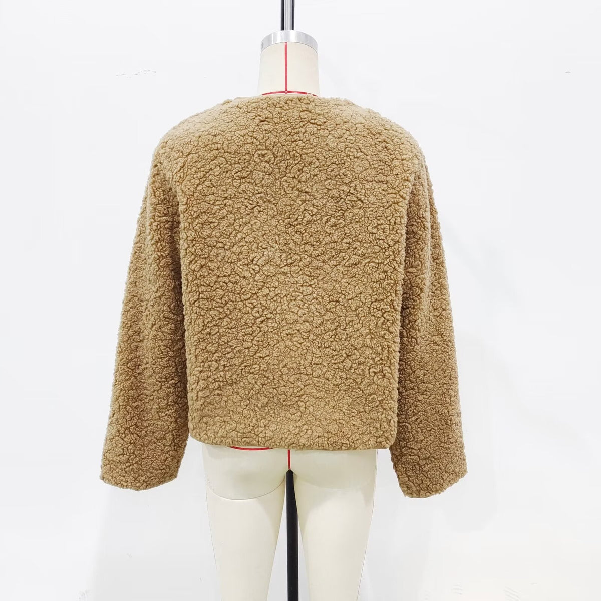 Cropped Teddy Fleece Zip Up Jacket - brown - 5