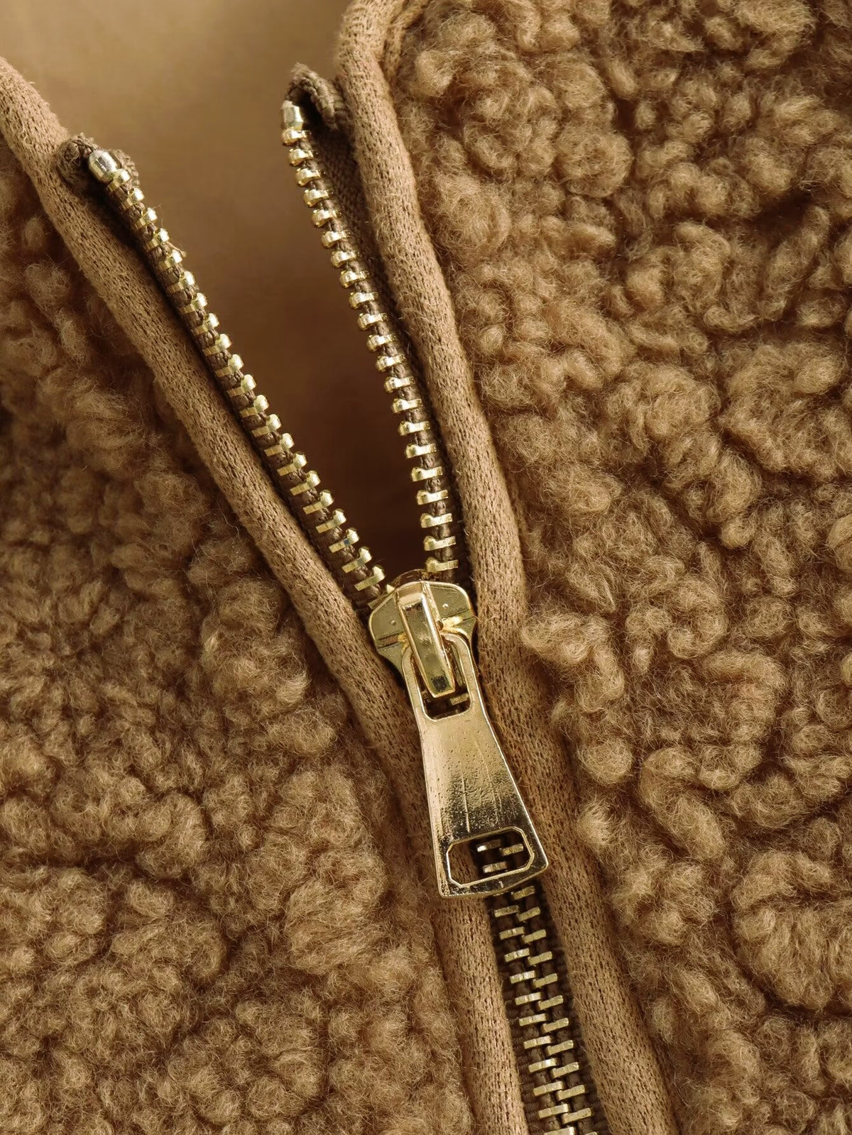 Cropped Teddy Fleece Zip Up Jacket - brown - 7