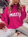 Slogan Turtleneck Batwing Knit Jumper - Rose