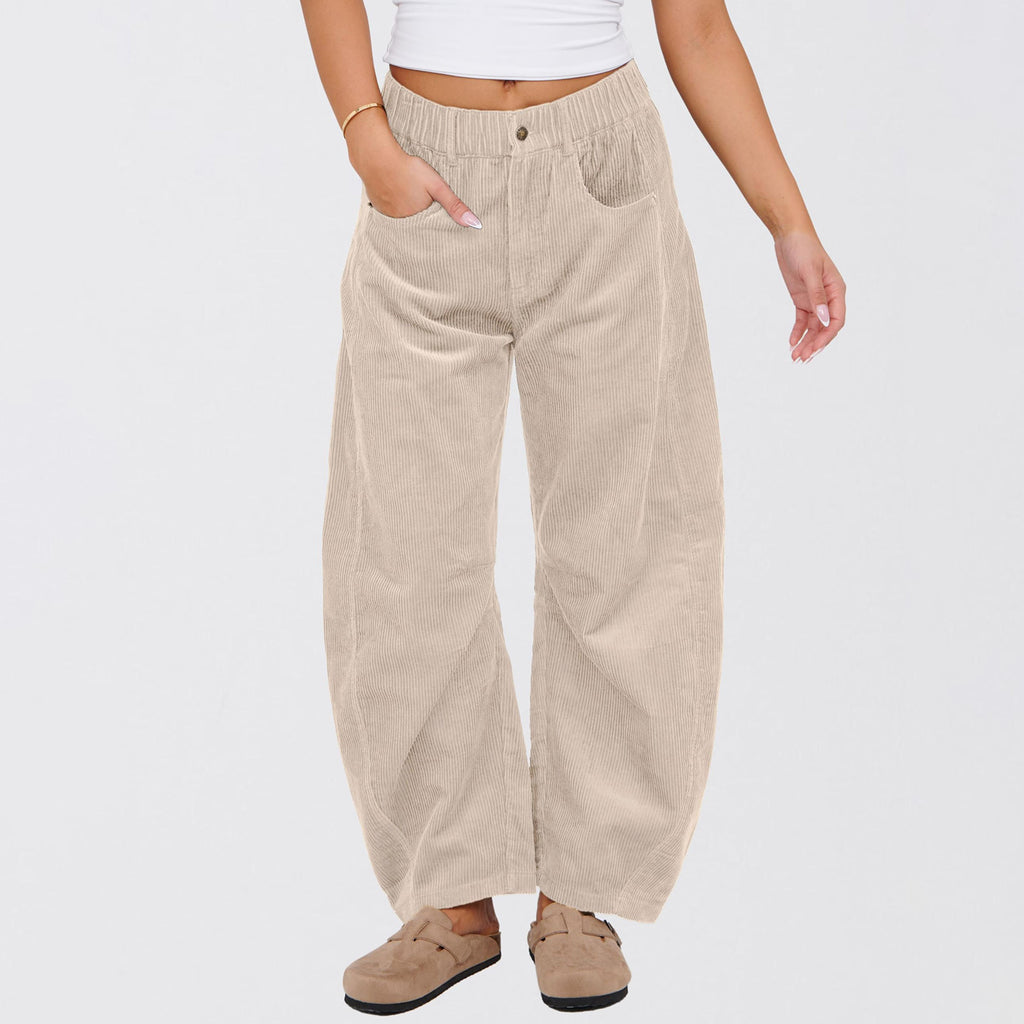 Relaxed Corduroy Barrel Leg Trousers - OffWhite