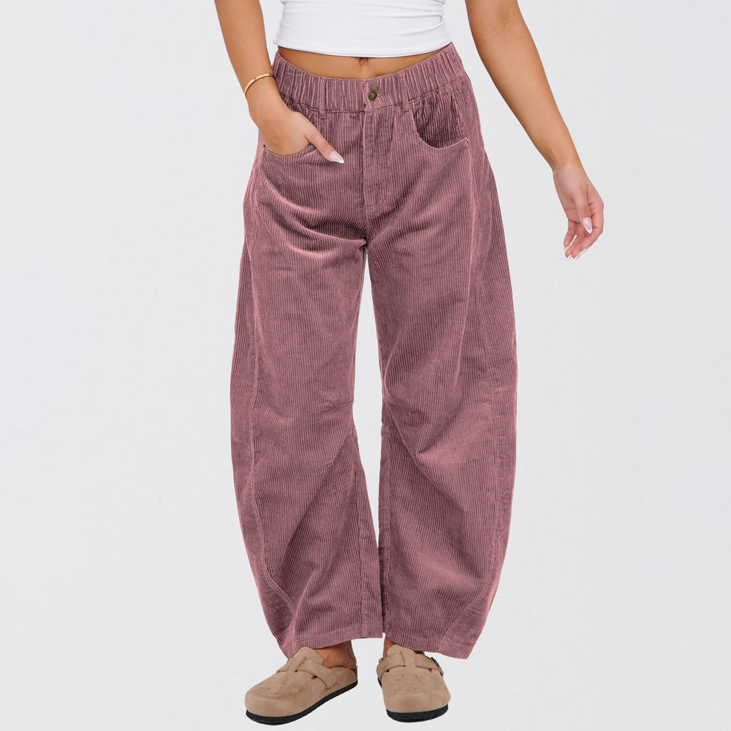 Relaxed Corduroy Barrel Leg Trousers - Pink