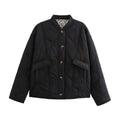 Quilted Bomber Jacket With Leopard Lined Cuffs - Black