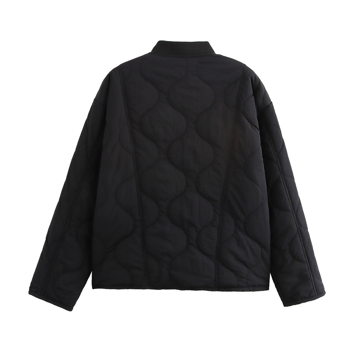 Quilted Bomber Jacket With Leopard Lined Cuffs - Black - 1