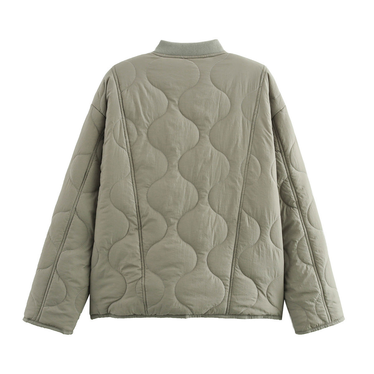 Quilted Bomber Jacket With Leopard Lined Cuffs - Green - 1