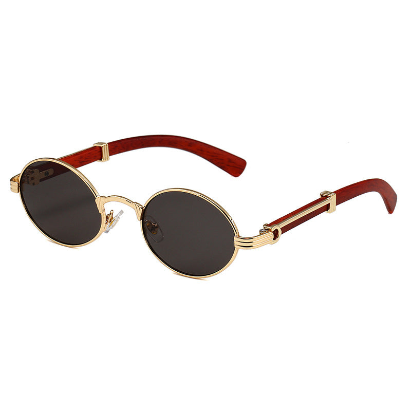 Vintage Oval Metal Frame Sunglasses - Black