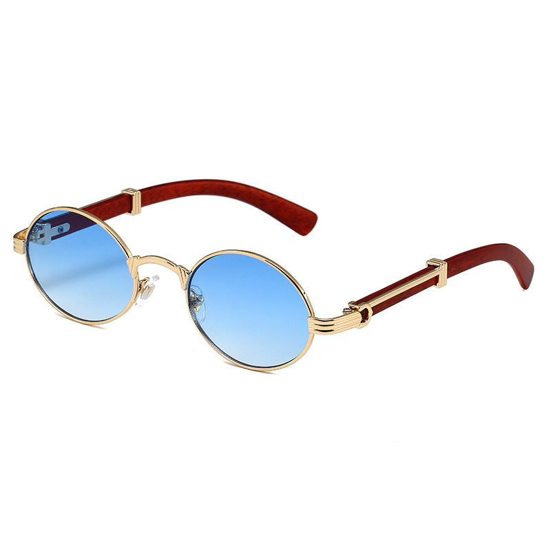 Vintage Oval Metal Frame Sunglasses - Blue