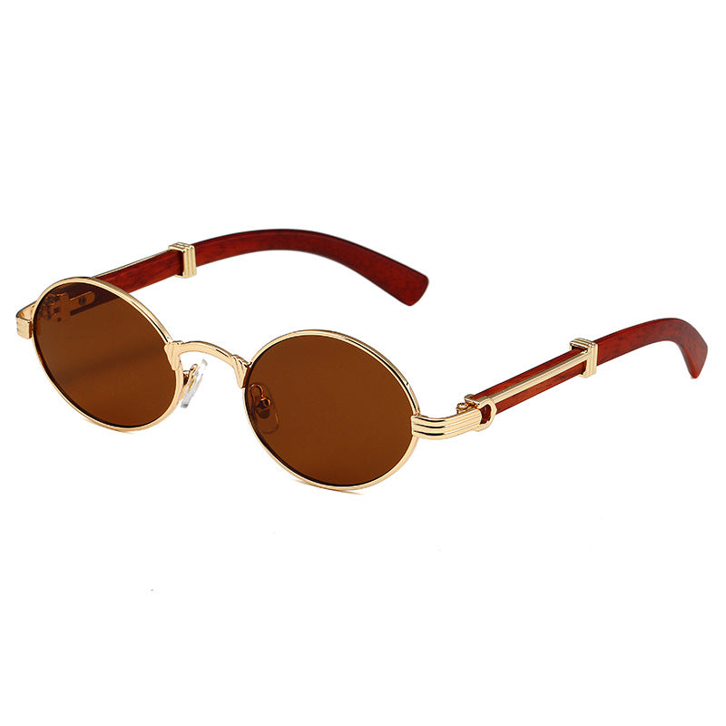 Vintage Oval Metal Frame Sunglasses - Brown