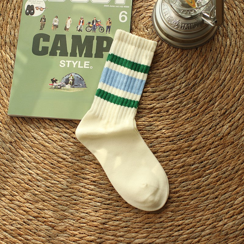 Retro Striped Cuff Crew Socks - Color_1
