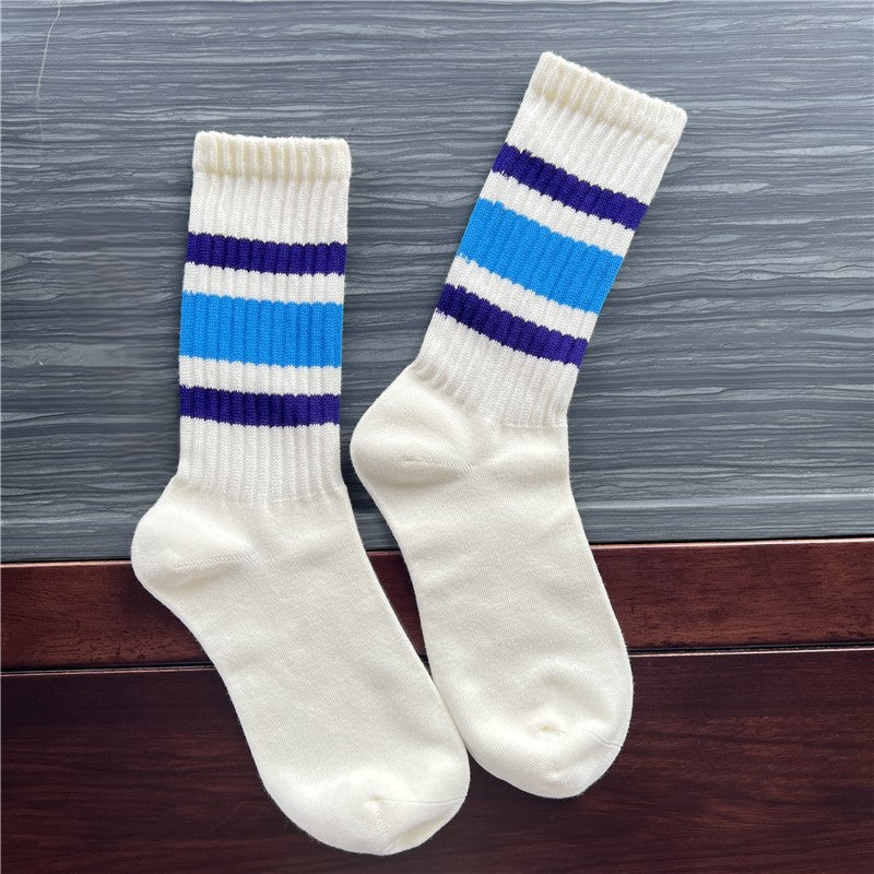 Retro Striped Cuff Crew Socks - Color_10