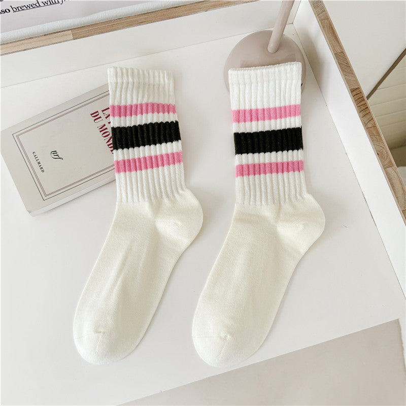 Retro Striped Cuff Crew Socks - Color_11
