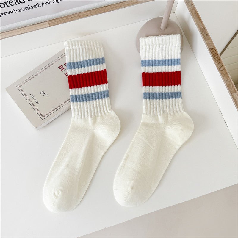 Retro Striped Cuff Crew Socks - Color_12