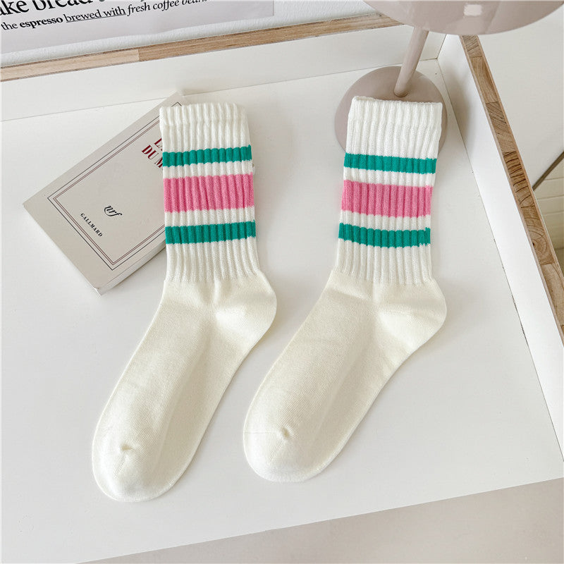 Retro Striped Cuff Crew Socks - Color_13