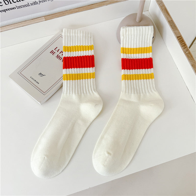 Retro Striped Cuff Crew Socks - Color_14