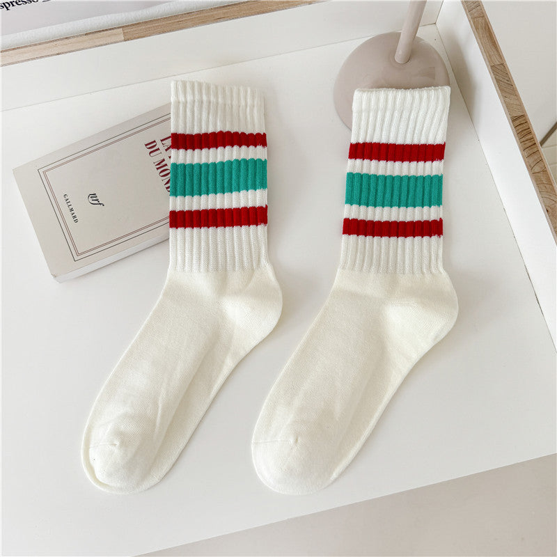 Retro Striped Cuff Crew Socks - Color_15