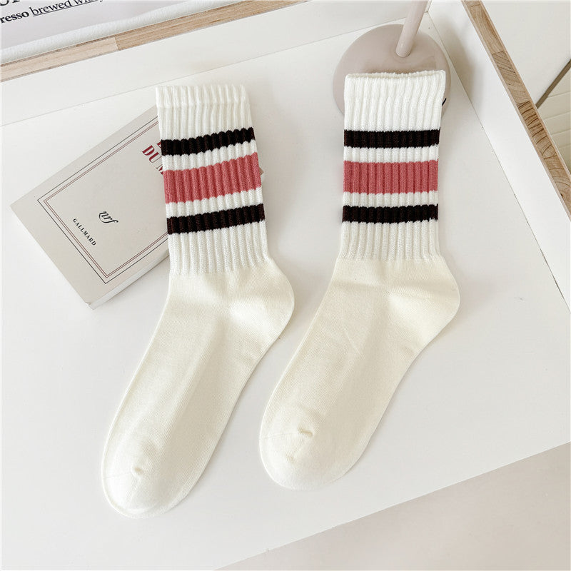 Retro Striped Cuff Crew Socks - Color_16