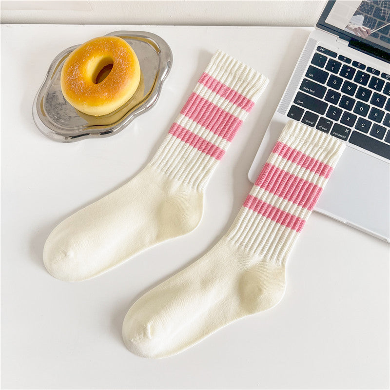 Retro Striped Cuff Crew Socks - Color_17
