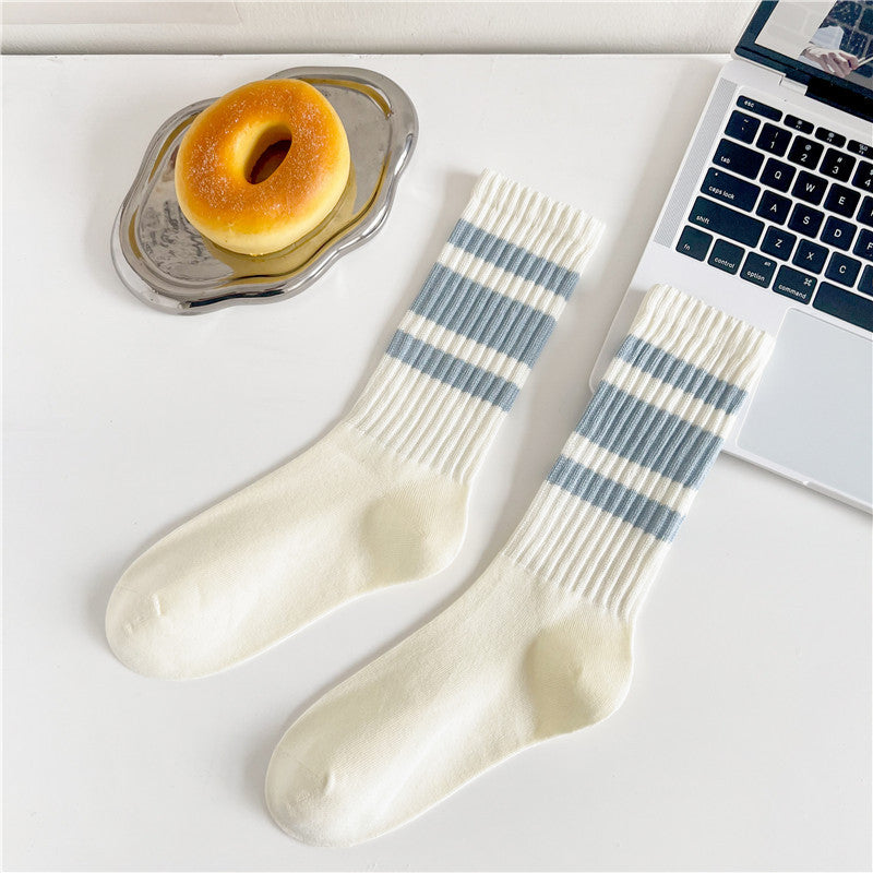 Retro Striped Cuff Crew Socks - Color_18