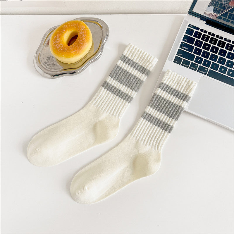 Retro Striped Cuff Crew Socks - Color_19