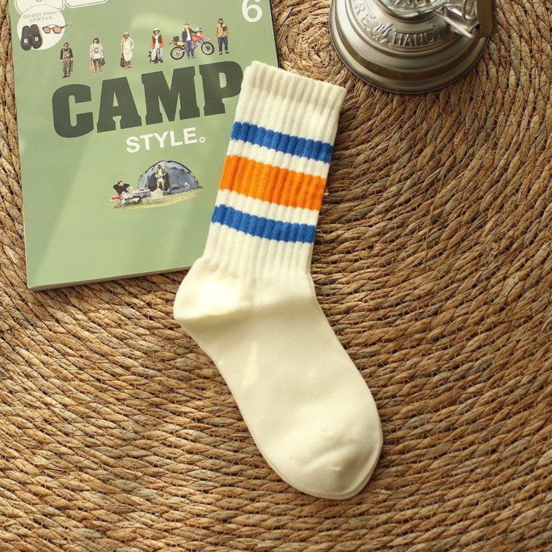 Retro Striped Cuff Crew Socks - Color_2