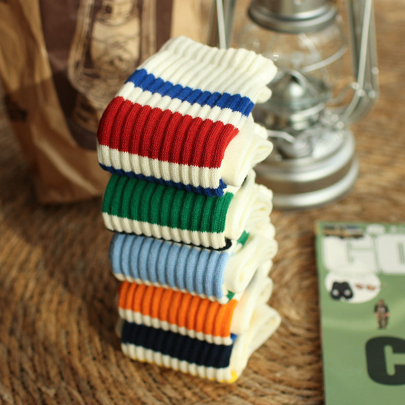 Retro Striped Cuff Crew Socks - Color_2 - 1