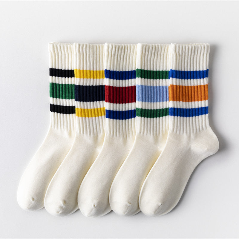 Retro Striped Cuff Crew Socks - Color_2 - 2