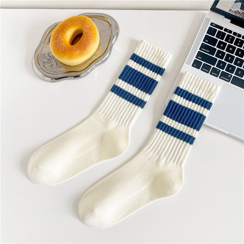 Retro Striped Cuff Crew Socks - Color_20