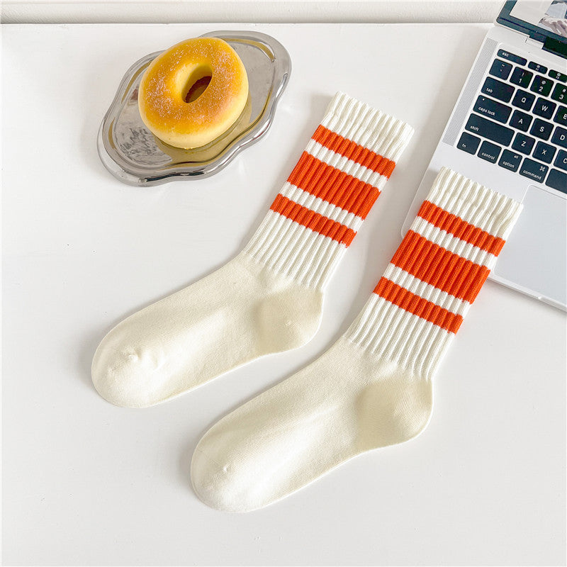 Retro Striped Cuff Crew Socks - Color_21