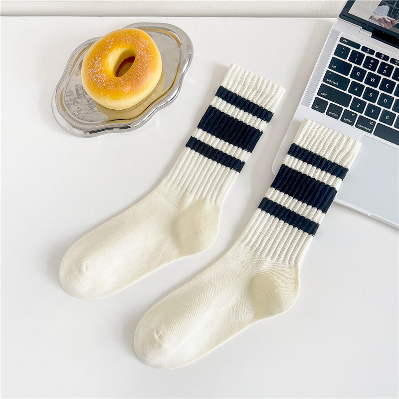Retro Striped Cuff Crew Socks - Color_23